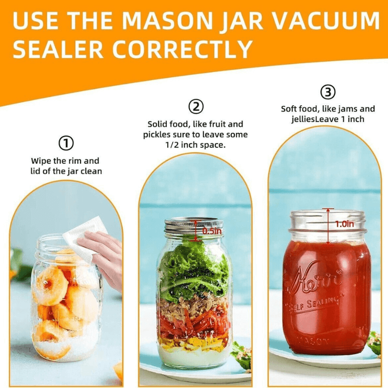 PantryFriend™ Electric Mason Jar Vacuum Ever Sealer Kit for Wide/Regular Mouth Jars & 10 Lids